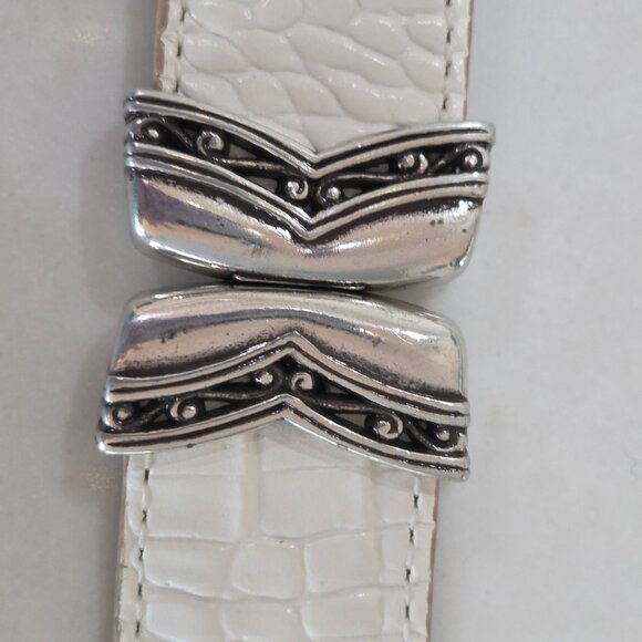 Brighton Vintage Belt Medium 30" Tan White Reversible 90's Thick Leather Silver - Picture 6 of 10